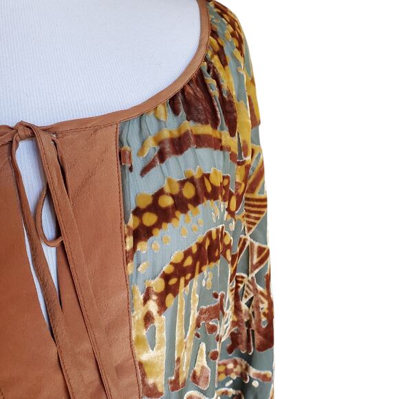 What Goes Around Comes Around Dress Belted Brown Green Velvet Burnout Sz L - Picture 5 of 16